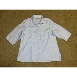 EDWARD Irish Linen Light Blue Button Shirt Top Embroidered 3/4 Sleeve Casual 1X